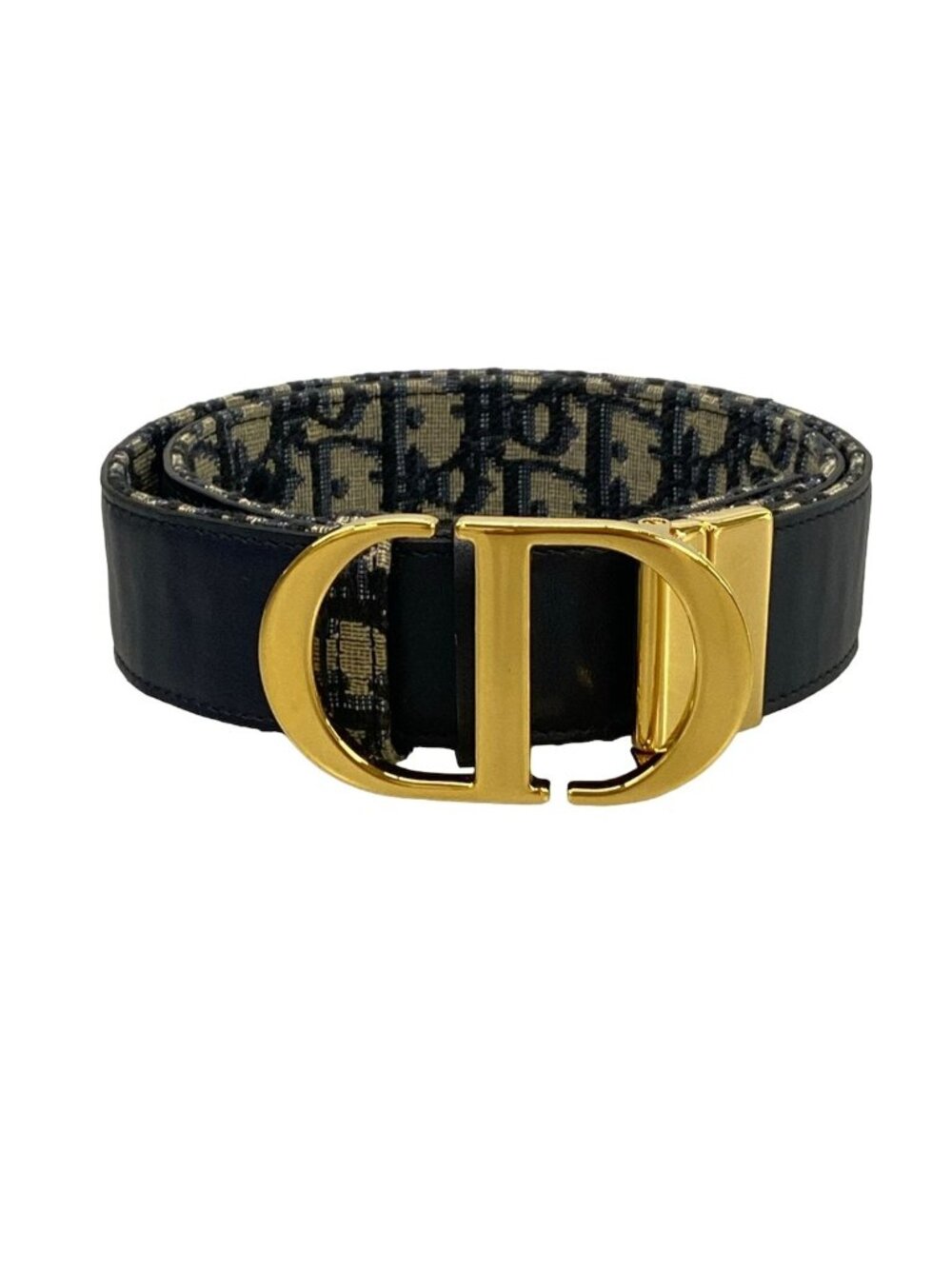Dior Belt Oblique Dark Navy Beige CD Logo Buckle Reversible Leather